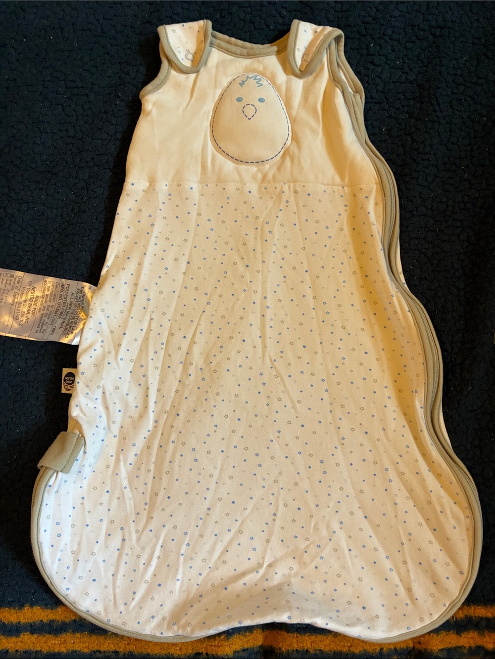 Nested Bean white Baby Sleep Sack with Blue Star Print and Chick Applique